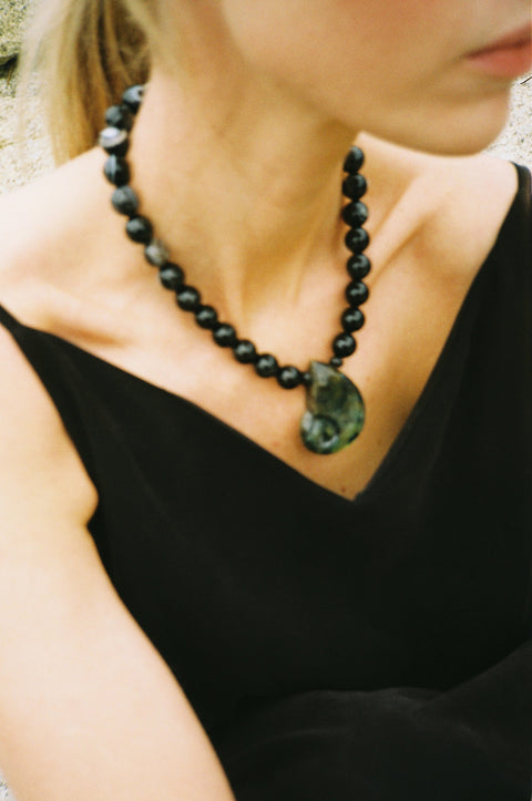 Black Agate & Labradorite Amulet