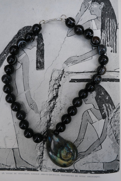 Black Agate & Labradorite Amulet