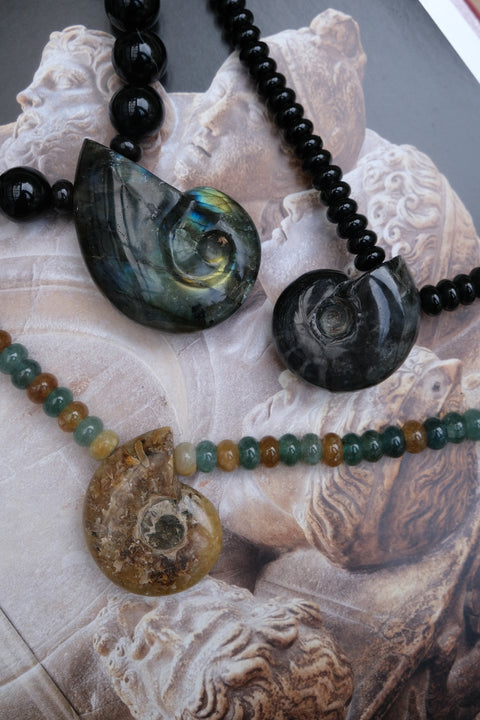 Aqua Tourmaline & Fossilised Amulet