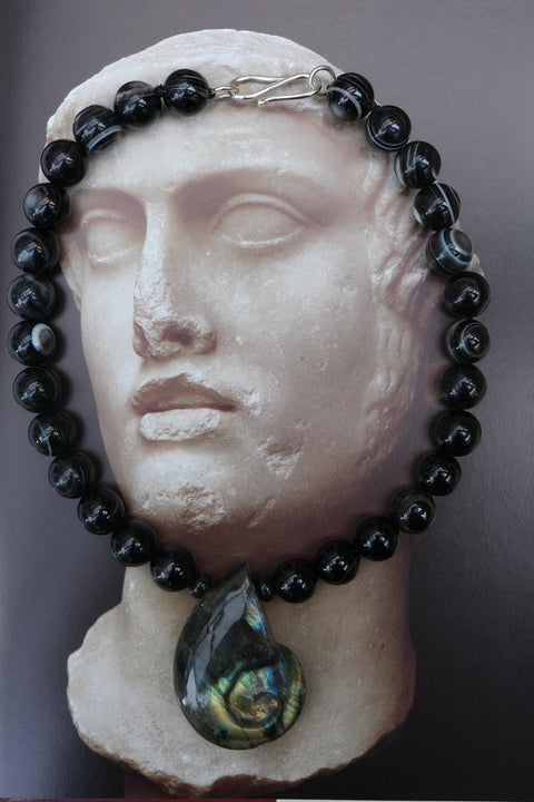 Black Agate & Labradorite Amulet