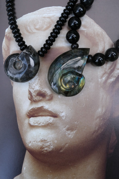 Black Onyx & Fossilised Amulet