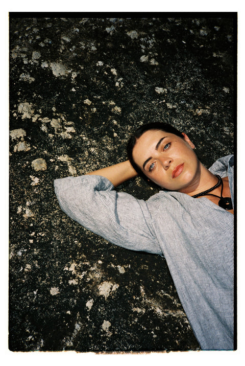 Venus Dress in Stone & Black Stripe