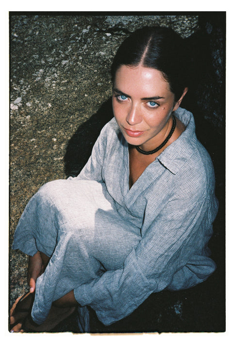 Venus Dress in Stone & Black Stripe