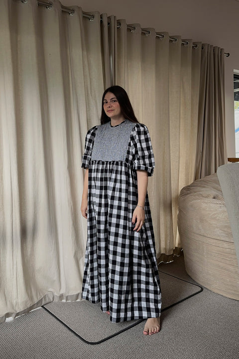 Ravenna Smock Dress in Black Check