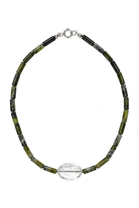 Small Serpentine & Clear Quartz Amulet