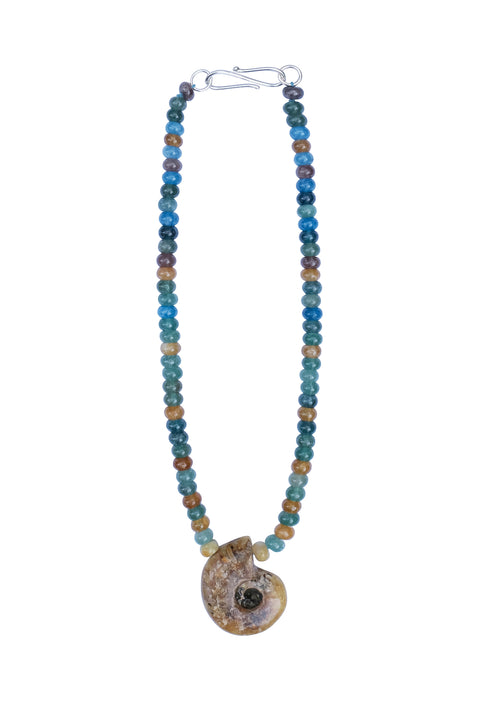 Aqua Tourmaline & Fossilised Amulet