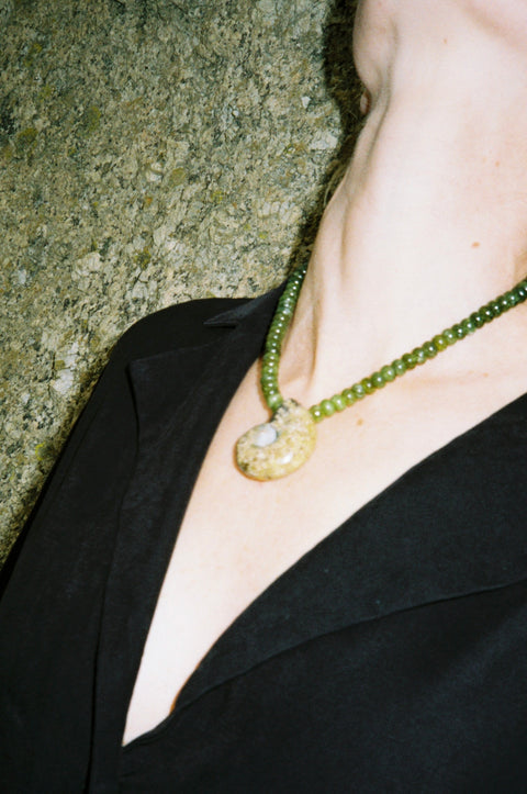 Green Tourmaline & Fossilised Amulet