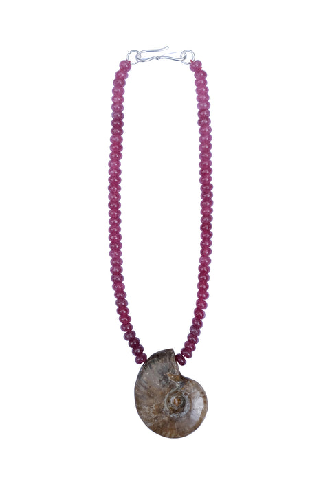 Pink Tourmaline & Fossilised Amulet