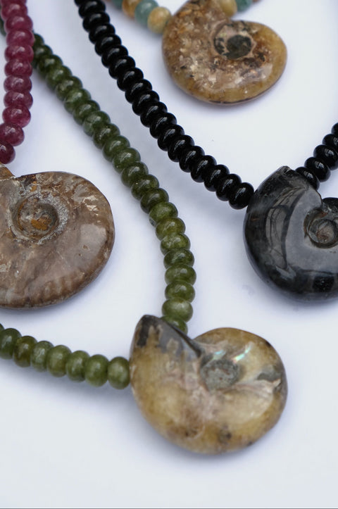 Green Tourmaline & Fossilised Amulet