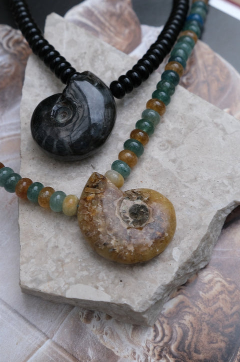 Aqua Tourmaline & Fossilised Amulet