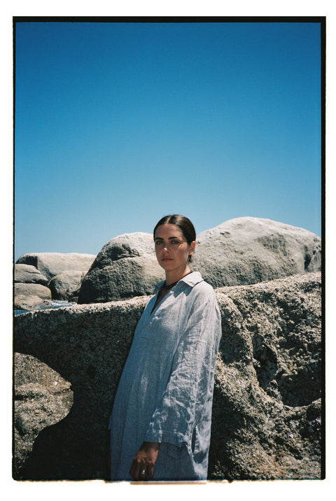 Venus Dress in Stone & Black Stripe