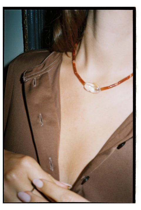 Small Carnelian & Clear Quartz Amulet