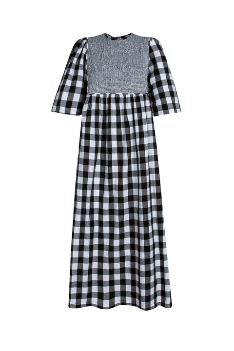 Ravenna Smock Dress in Black Check