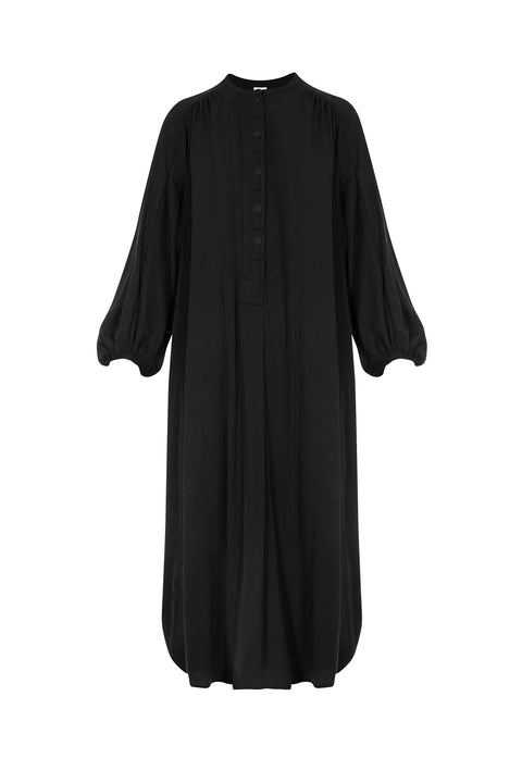 Rhea Shirt Dress in Black Lyocell