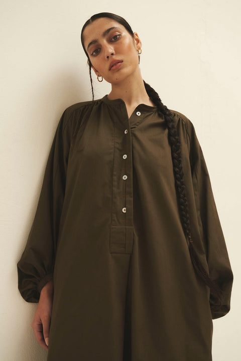 Rhea Shirt Dress in Brown Lyocell