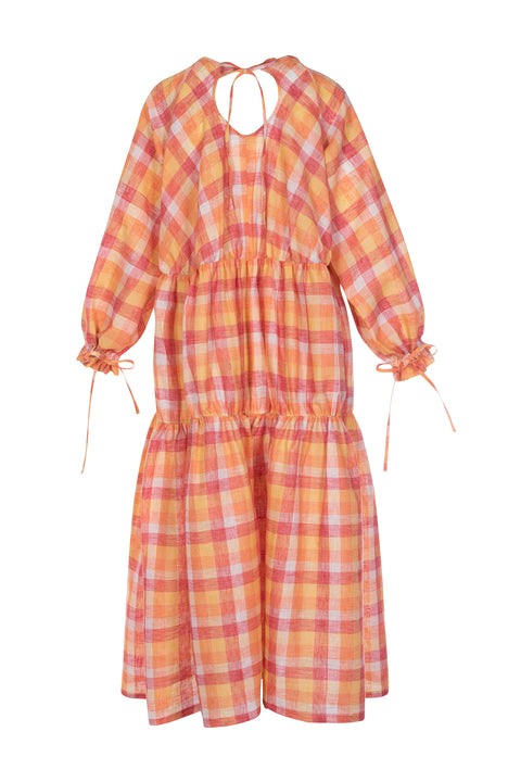 Vesta Dress in Orange Check