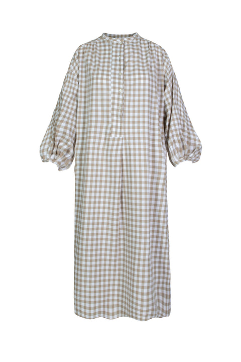 Rhea Shirt Dress in Stone Check
