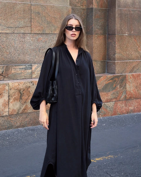 Rhea Shirt Dress in Black Lyocell